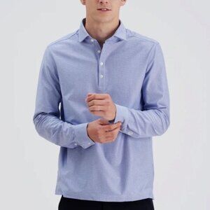 Nice Stuff Melange Long Sleeve Polo in Navy Stripe
